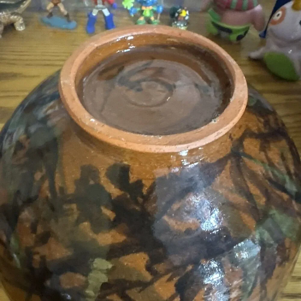 Stephen Rodriguez New Haven CT Signed Studio Stoneware Brown Glossy Serving Bowl